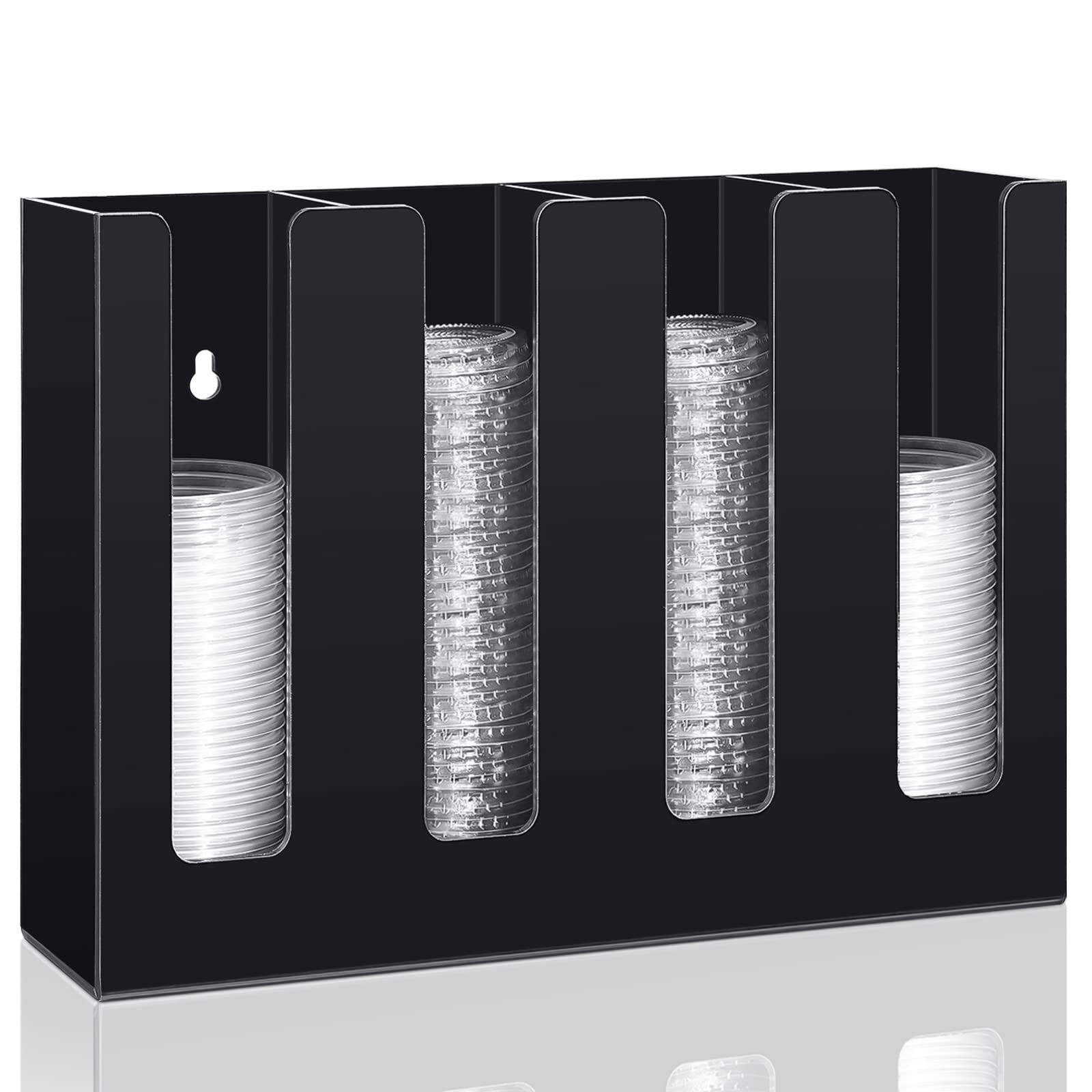 Photo 1 of Cunhill Cup Lid Organizer Acrylic Sauce Cup Dispenser 4 Compartments Countertop or Wall Mountplastic and Lids Organizer Storage Holder Restaurant Supplies for Party Kitchen(Black)