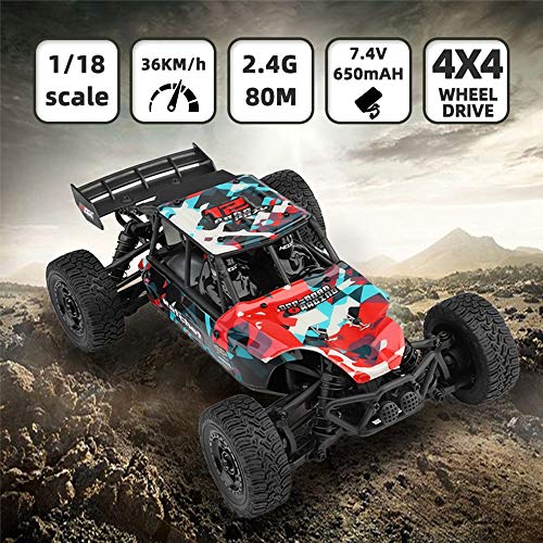 HBX 1:18 Scale All Terrain Remote Control Car 36KM/H High Speed RC Car, 4WD Electric Vehicle,2.4 GHz Radio Controller, RC Cars for Adults and Kids, Waterproof Off-Road RC Truck (Red)