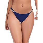 Colloyes Women's High Cut Low Waisted Bikini Bottoms Adjustable Asymmetric Side Straps Bathing Suit Bottoms