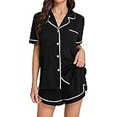 Umenlele Women's Pajamas Collared Button Down Short Sleeve Top with Shorts Sleepwear PJ Set