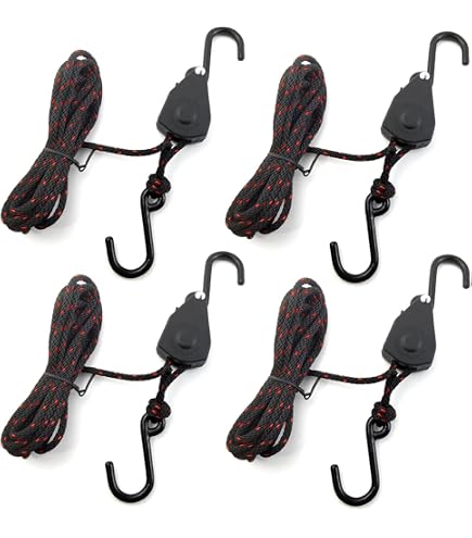 thumbnail image 2 of MouJkmer 2-Pack Kayak Rope Tie Down Straps – 1/4 X 12ft Adjustable Ratchet Straps For Canoe & Watercraft – 10,000 Lbs Breaking Strength 2 of 5