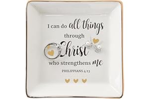 VINCOMIC Ceramic Jewelry Tray - Philippians 4:13 - Ring Holder & Organizer, Decorative Dish for Countertop, Dresser, Vanity - Gift for Women, Brides, Jewelry Lovers, Mother's Day, Birthdays, Weddings