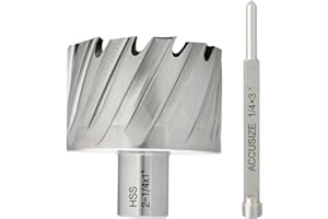 Accusize Industrial Tools H.S.S. Annular Cutter 2-1/4 inch x 1 inch Cutting Depth in Strong Box with 1 Pc Pilot Pin 1/4 inch 