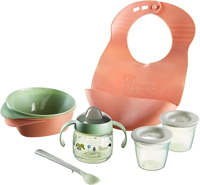 Tommee Tippee First Tastes Weaning Starter Kit 4m+ Bowls Spoons Roll n Go Bib