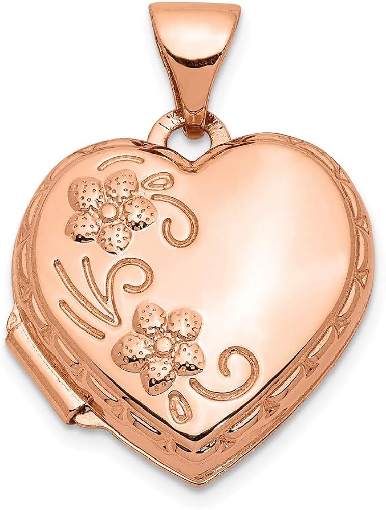 14ct Rose Gold 15mm Reversible Heart Locket Pendant Necklace Amazon