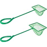 Nogeqi 2 Pcs Small Fish Tank Net, Aquarium Fish Net Fine Mesh with Long Plastic Handle, Wastes Skimming Cleaning Tool for Fishes Tank Small Ponds, 3In 4In