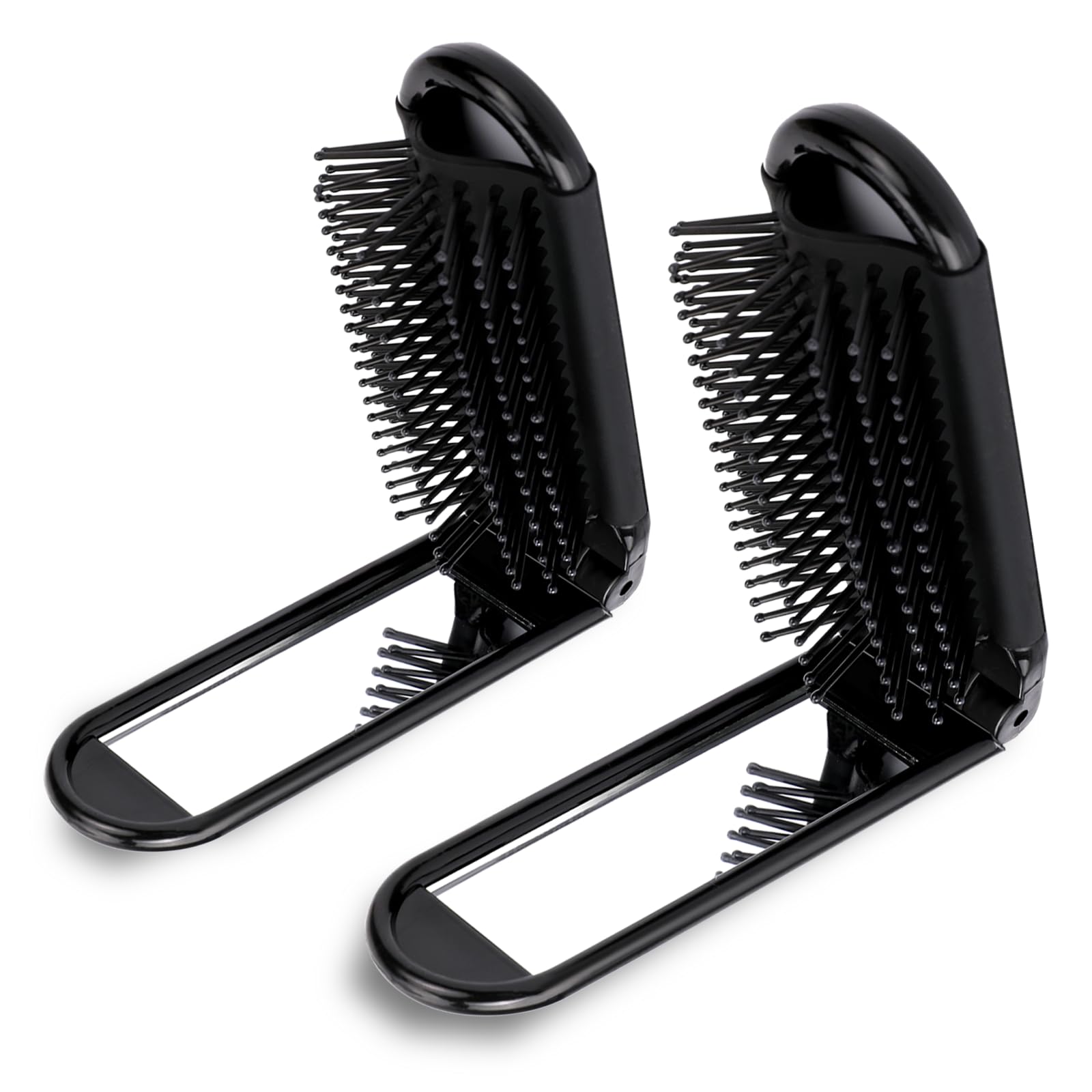 Photo 1 of 2 Pcs Foldable Hair Brush with Mirror Portable Travel Hair Brush Pocket Size Anti-static Mini Hairbrush Small Compact Massage Comb Hair Styling Tools for Women Girls Home Travel Gym Purse (Black)