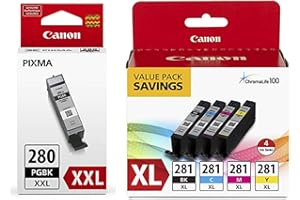 Canon CLI-281 XL BKCMY 4-Color Ink Tank Value Pack (2037C005) PGI-280 XXL Pigment Black Ink Tank (1967C001)