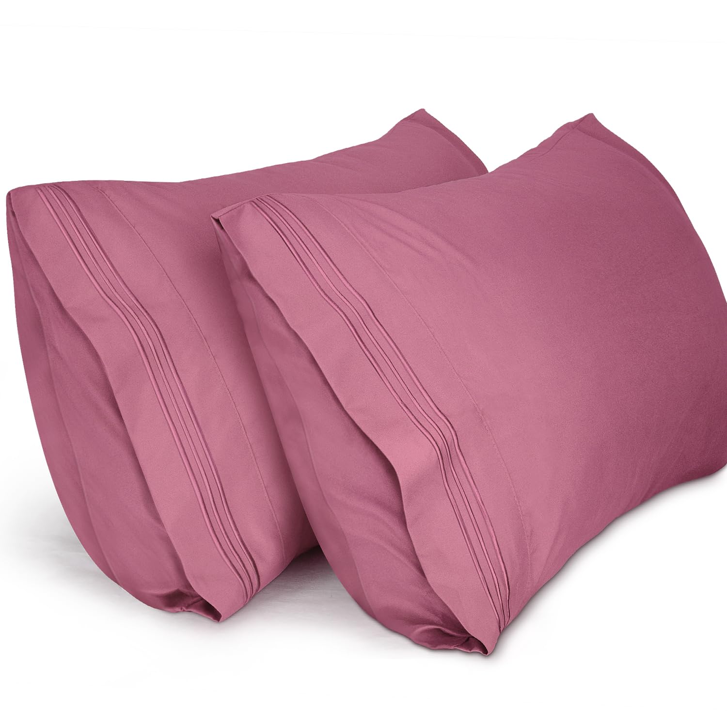 Lirex Queen Size Pillow Cases 2 Pack,1800 Thread Count Embroidered Soft Brushed Microfiber Pillowcases,Mauve Pink