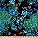 Timeless Treasures Plume Peacocks Multi/Black Fabric By The Yard