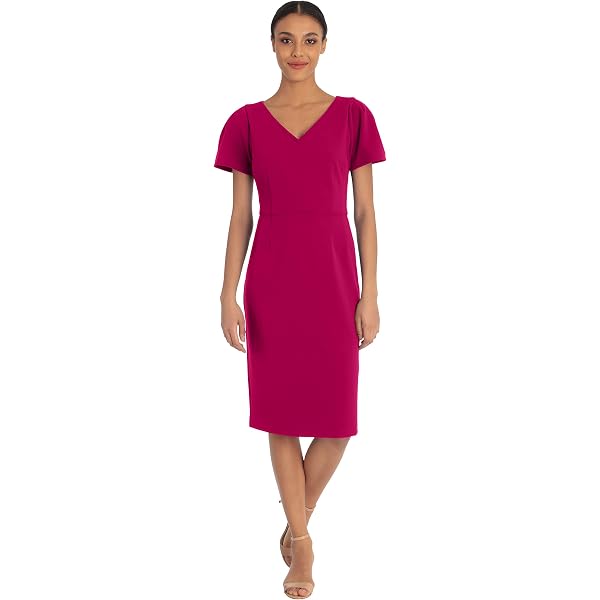 london style short sleeve sheath dress Maggy London Ruffle Mock Neck Short Sleeve Stretch Crepe Midi Pencil Sheath  Dress