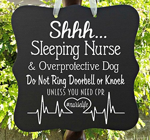 Click Here to See More Images Sleeping Nurse Sign, Overprotective Dog, Do Not Disturb, Front Door Sign, Door Sign, Door Hanger, Sleeping Sign, Night Shift Nurse, Nurse Gift
