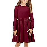 Yoklass Girls Casual Long Sleeve Dress A Line Flowy Swing Dresses with Pockets 4-13 Years