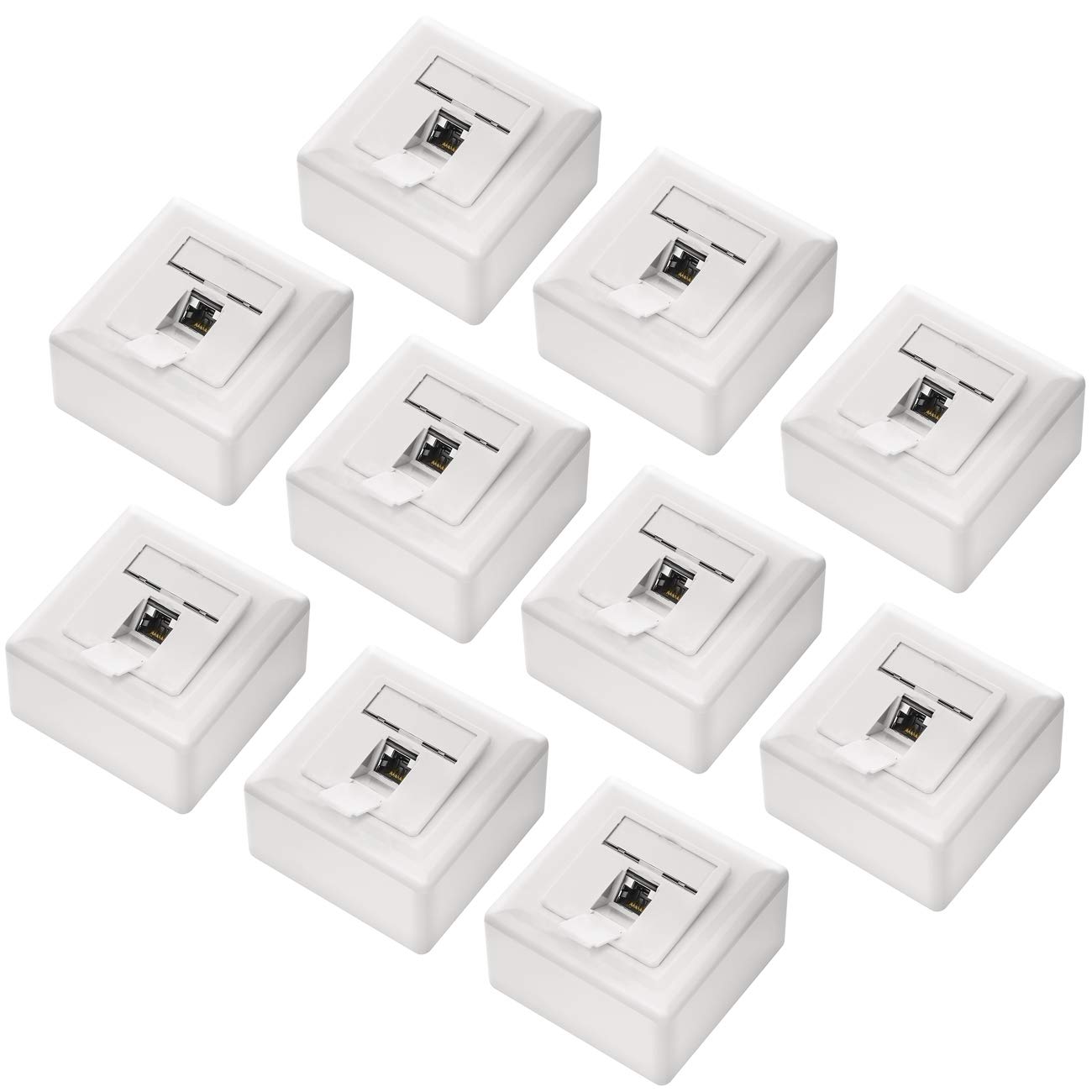 deleyCON 10x CAT6 Universal Network Socket - 1x RJ45 Port - Shielded - Surface or Flush - 1 Gigabit Ethernet Network - EIA/TIA 568B - White