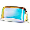 INVODA Holographic Makeup Bag Glitter Iridescent Clutch Bag Mini Cute Cosmetic Bag for Women, Portable Waterproof Clear Handbag for Travel Toiletry Tools Organize(Style 1 S)