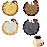 Cute Coasters, Handmade Crochet Chicken Set of 4, Cute Coasters for Desk, Home Decor, Tabletop Protection, Crazy Chicken Lady Must Have