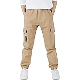 CAMLAKEE Boys Cargo Pants Stretch Elastic Waist School Kids Twill Joggers