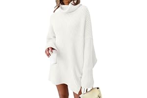 EFAN Womens Oversized Turtleneck Sweater Dress 2023 Trendy Pullover Ribbed Knit Dress