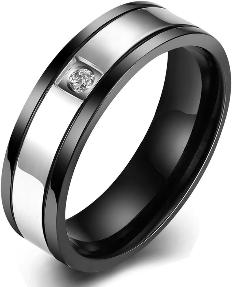 BEMI Classic Black Stainless Steel Titanium Rings Dimond Setting Wedding Ring for Men