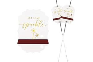 MGWOTH 100 PCS Wedding Send Off Tags, “Let Love Sparkle” Gold Foil Stamped Metallic Paper Sleeves with Match Striker Strips for Anniversary Parties Graduation Birthday Engagement Event