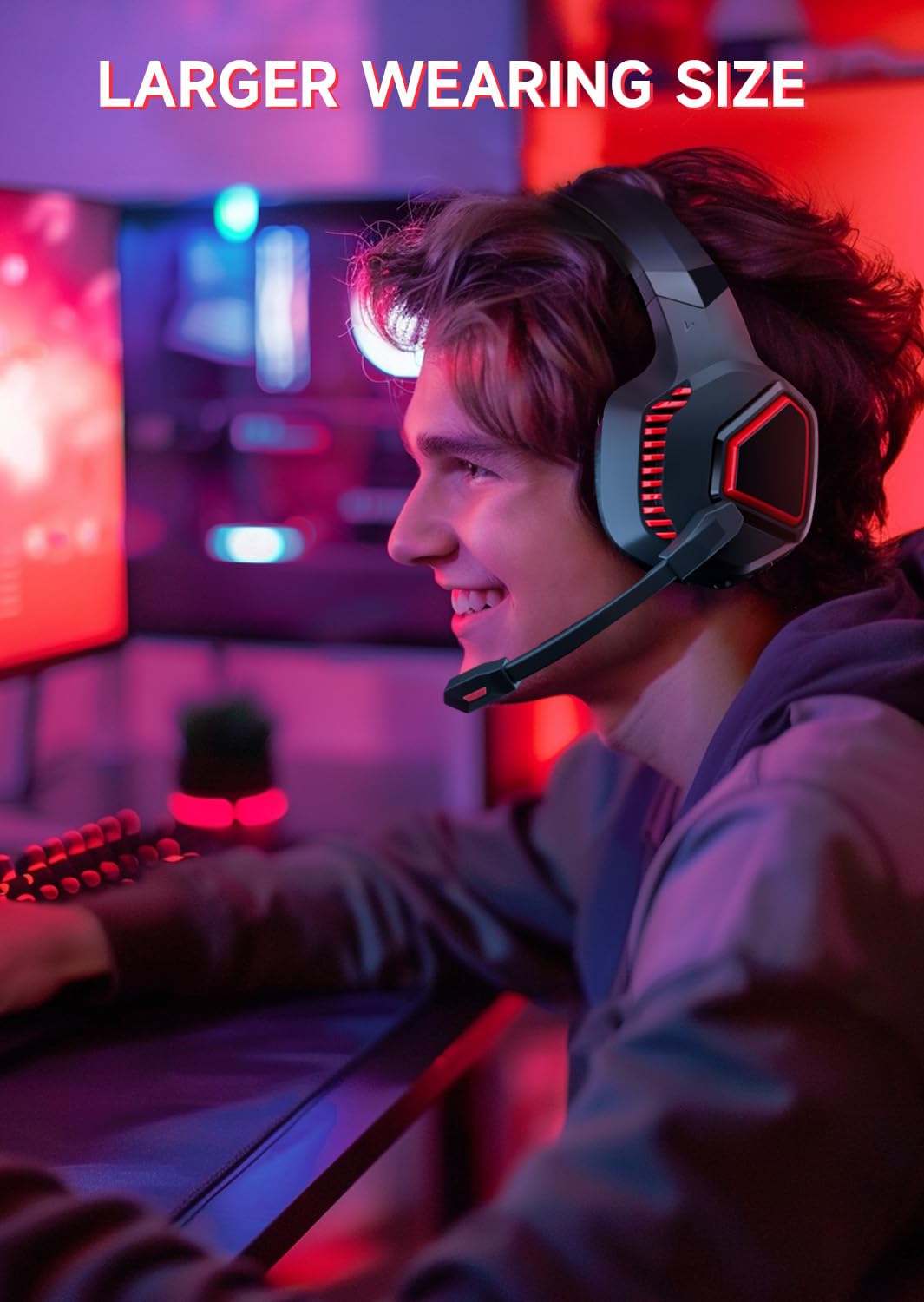 Gvyugke Wireless Gaming Headsets for PS5, PS4, Mac, Switch, PC, Computer - 2.4GHz & Bluetooth 5.2 Gamer Gaming Headphones Wireless, ENC Noise-Canceling Mic, 50MM Drivers, Red