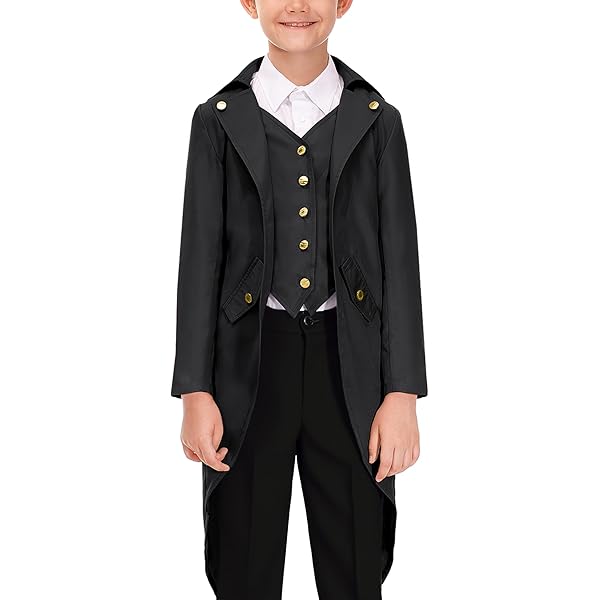 Chaqueta Victoriana De Época Para Niño – Disfraz Steampunk Y Renacentista Con Cuello En V, Bordados Dorados Y Cierre Falso 2 En 1, Ideal Para Halloween Y Obras De Teatro De 5 A 16 Años