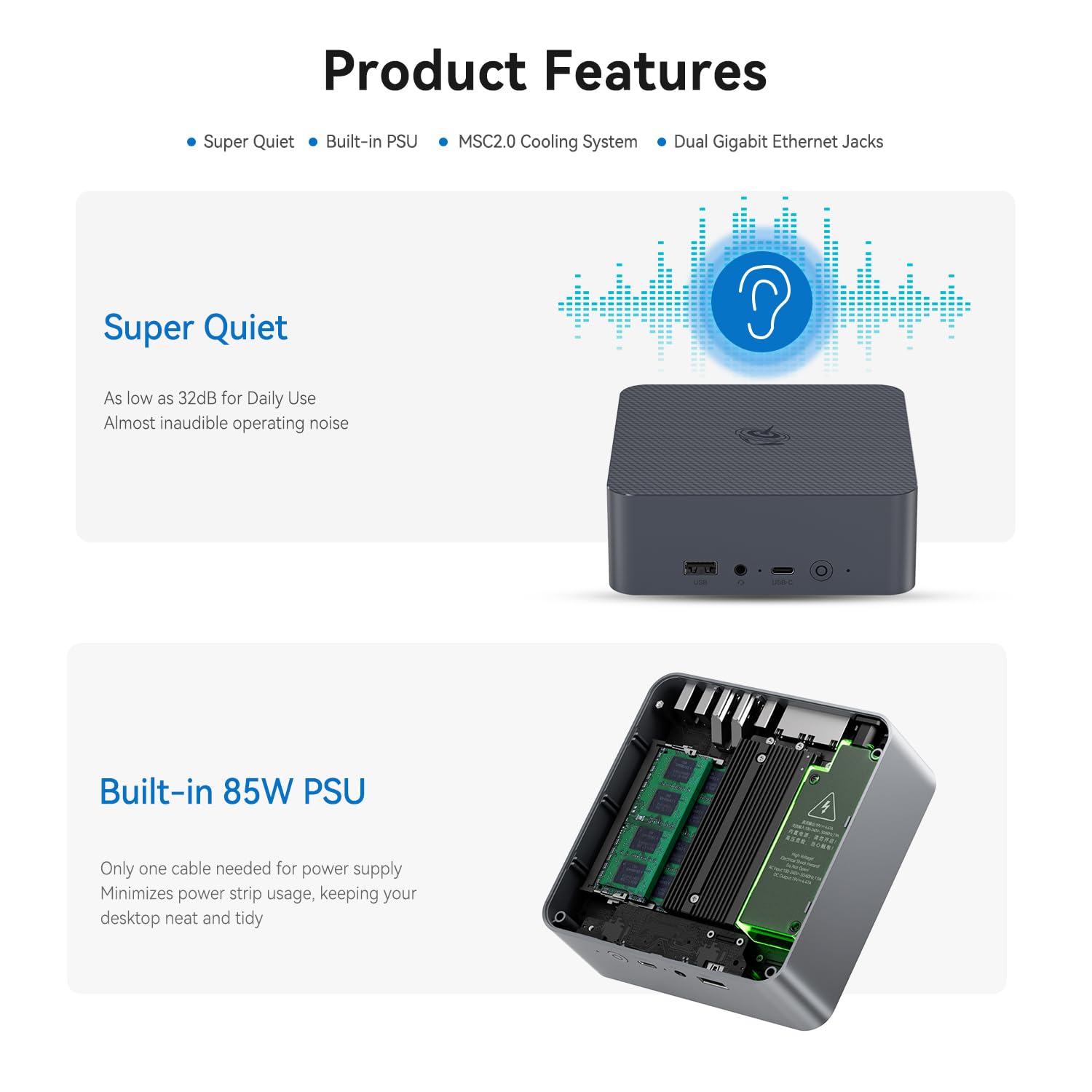 Beelink EQi12 Mini PC Intel i5 1235U(10C/12T,up to 4.4GHZ),16GB DDR4,500GB SSD Mini Computer Supports 4K Dual Screen Display/WiFi6/BT5.4/Dual 1000M LAN/Win 11 Pro