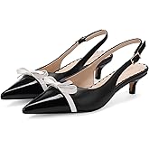 Manoloshow Women's Pointed Toe Slingback Heels with Bow Pearl, 3.15" Kitten Heels Slip on Stiletto Pumps with Buckled Straps for Designer Dress Shoes