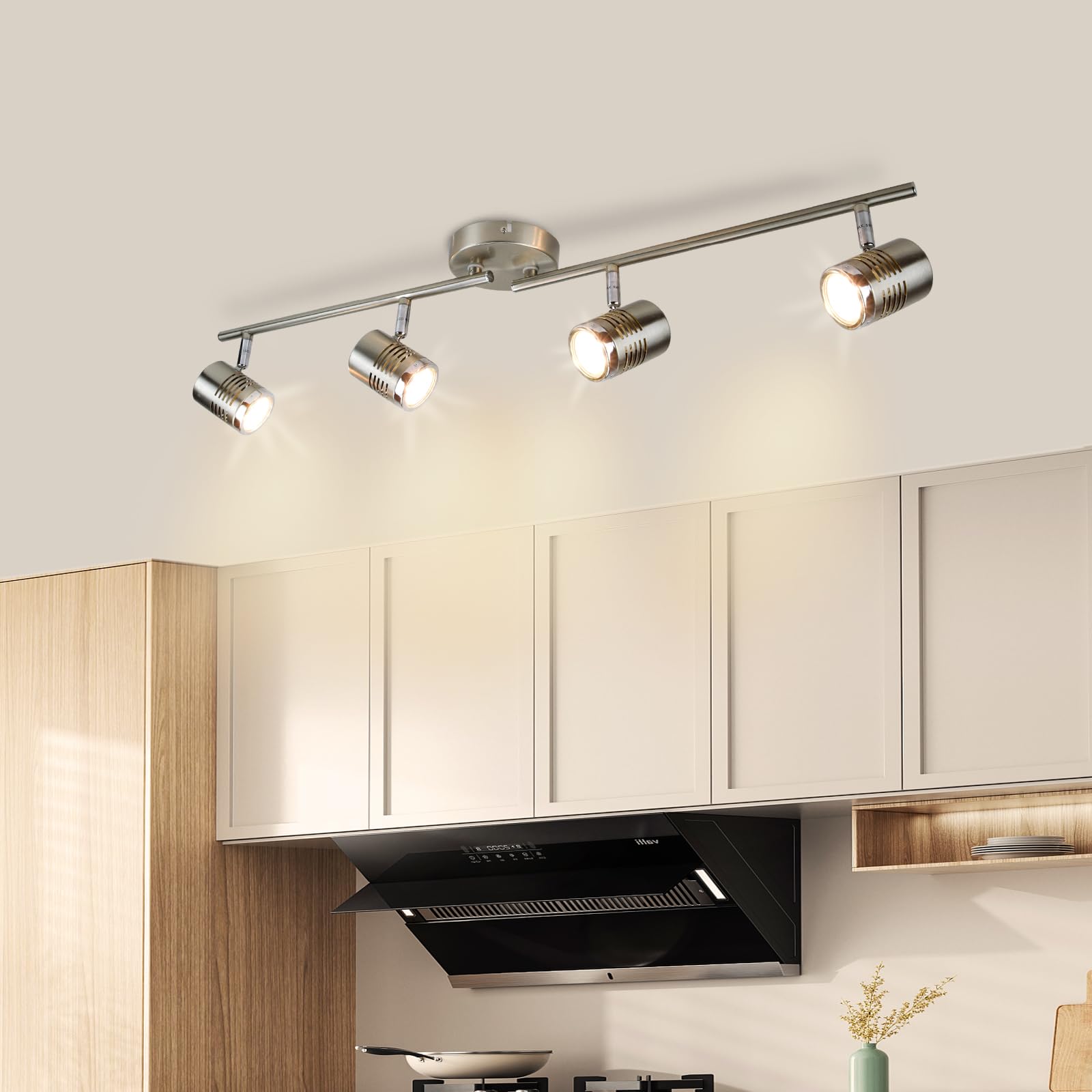 Depuley Rotatable LED Ceiling Lights - Modern Kitchen Spotlights, 4-Way Matt Nickel Finish, Warm White 4x3W GU10 Bulbs
