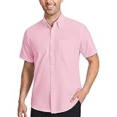 HISDERN Mens Short Sleeve Dress Shirts Oxford Solid Casual Button Dwon Collar Shirt with Pocket Regular Fit Business