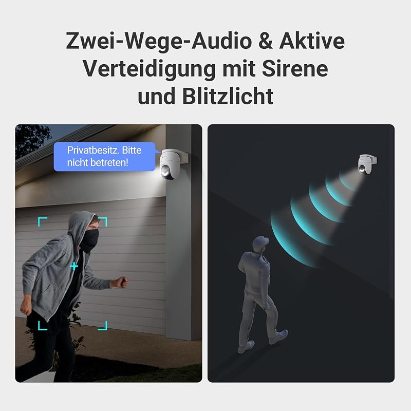 4MP PTZ Überwachungskamera Aussen Akku, Kabellose WLAN-Außenkamera, 360° Überwachung, Farbnachtsicht, KI Personen- und Fahrzeugerkennung, 2-Wege-Audio, CB8 Lite 2er Pack + 5W Solarpanel