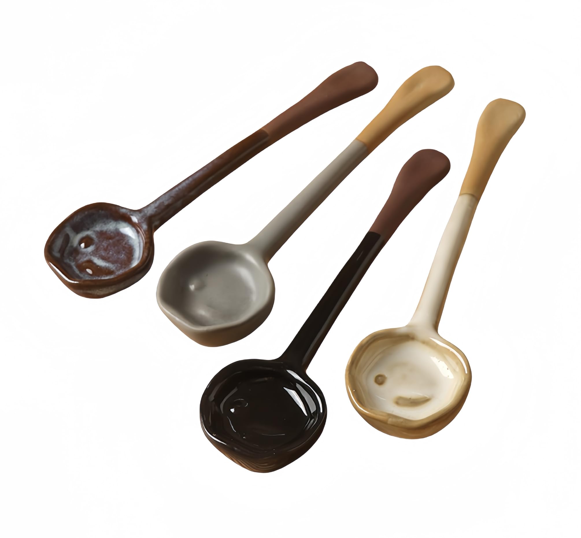 Photo 1 of 4-Pack - Ceramic Vintage Afternoon Tea, Coffee Whisk, Handmade Spoon, Long-Handle Coffee Scoop, tea scoop for loose tea, Size 5.9 * 1.5in(15 * 4cm)