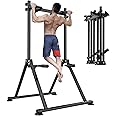 Foldable Power Tower Dip Station Pull Up Bar, Multifunction Triangular Structure Pull Up Station Home Gym Strength Training Workout Equipment