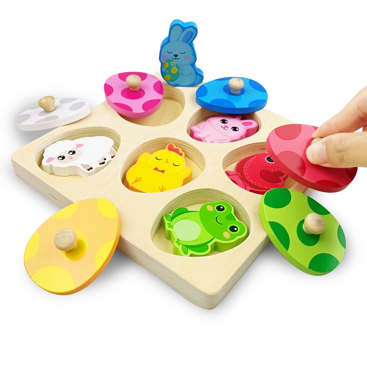 Pinkiwine Easter Wooden Peg Puzzles Montessori Educational Toys for Toddlers Kids Boys Girls Easter Basket Stuffers Toys Gifts