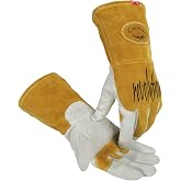 Caiman Premium Goat Grain TIG/MIG Welding Gloves, Split Cowhide Back, Flame Resistant Back, White/Gold, Small (1868-3)