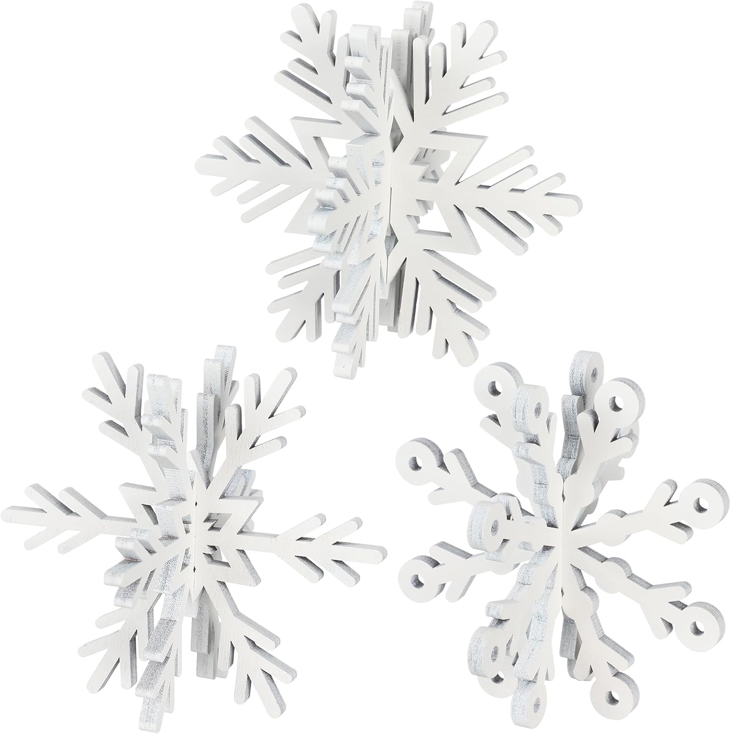 Artificial Snow - Blulu 3 Piece Winter Snowflake Decorations White Standing Wooden Snowflakes Christmas Snow Flakes Decorating Tabletop Wooden Snowflakes Decor for Home Photo Props (3D Snowflake)