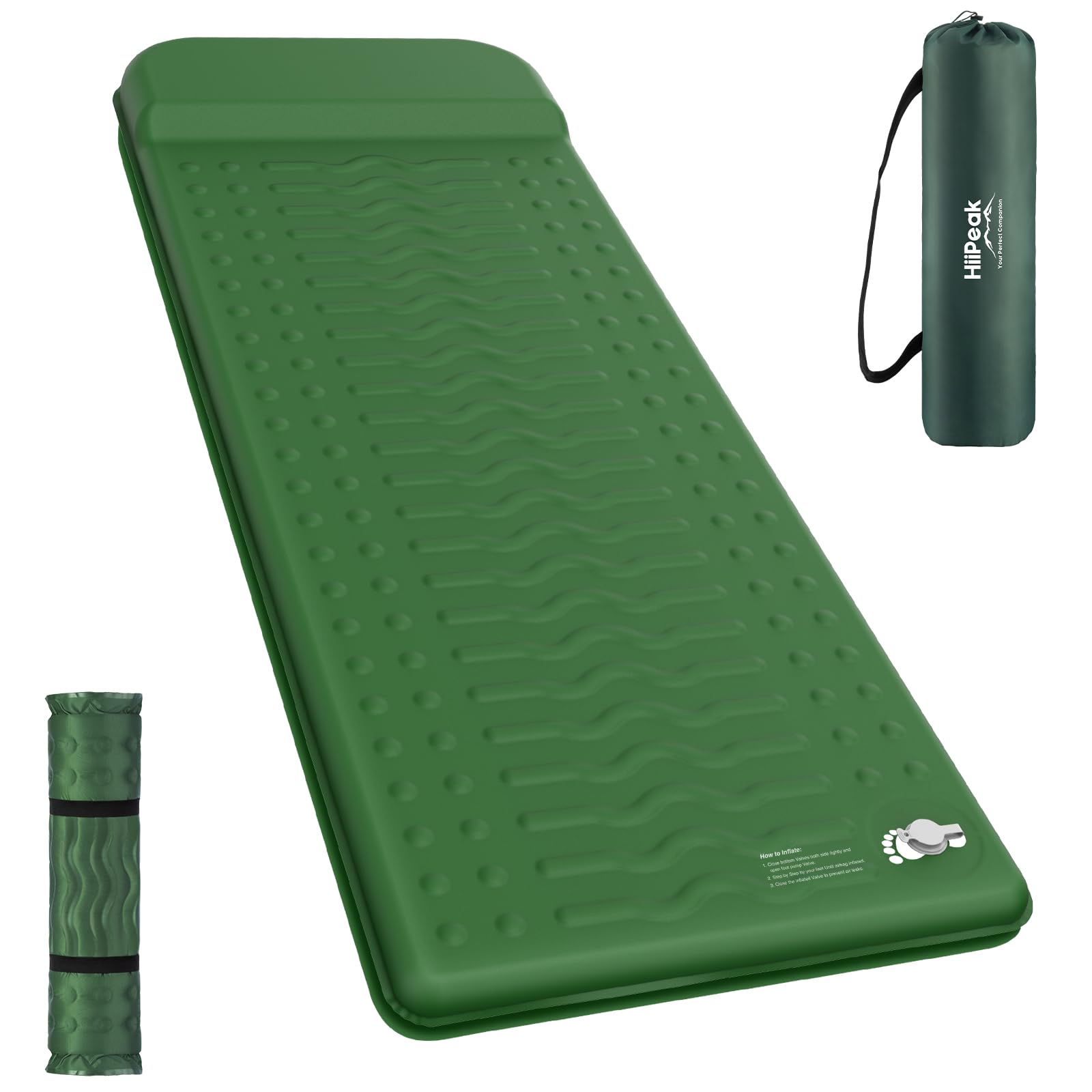 Photo 1 of HiiPeak Memory Sleeping Pad, Compact Thick Foam Sleeping Mats with Pillow, 9.5 R-Value Insulated Camping Mattress Pad, Easy Inflate & Deflate, Inflatable Sleep Mat for Backpacking Hiking Car Tent