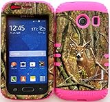 Wireless Fones TM Hybrid Impact Dual Layer Cover Case for Samsung Galaxy Ace Style S765c Straight Talk, Net10 and TracFone Real Deer Camo Mossy on Pink Skin
