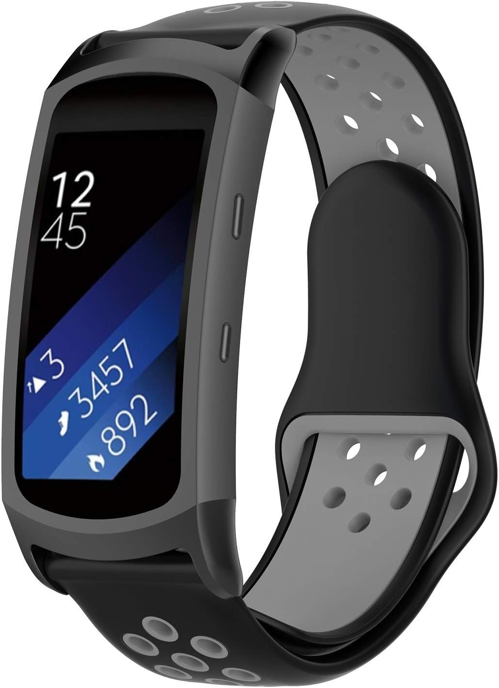 Auswaur Compatible Samsung Gear Fit 2 Pro Band/Gear Fit 2 Bands, Soft Silicone Replacement Strap Sport Band Bracelet Wristband for Gear Fit 2 Pro SM-R365 & Fit 2 SM-R360 Smart Watch (Black/Grey)