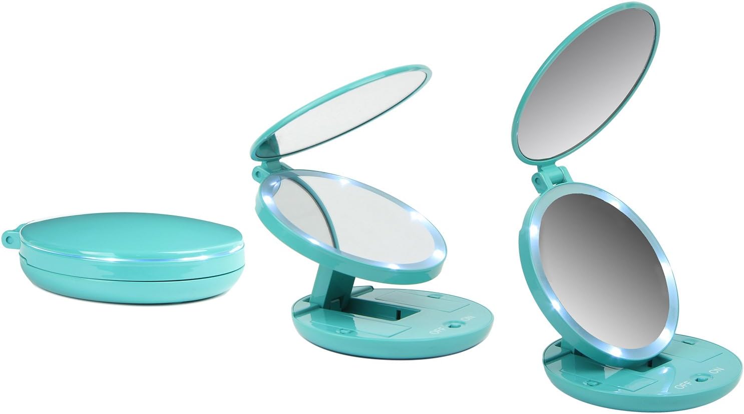 Facsmile Travel Makeup Mirror Compact Folding 5X Magnifying Double Mirror with LED Lighting - Teal