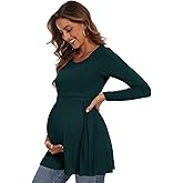 WOOXIO Women's Maternity Tops Short & Long Sleeve Pleated Waist Shirts Pregnancy Clothes