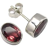 SilverStarJewel 925 Solid Silver Natural Garnet tcw 2.6 January Birthstone Stud Earrings 0.4"