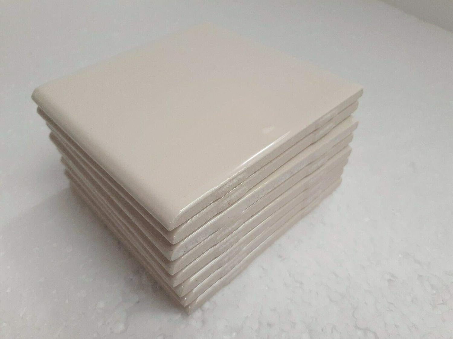 Beige Bone Almond Ceramic 4.25 in Bullnose Tile 4x4 Square Trim Edge