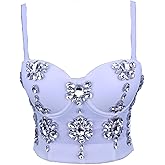 Women's Sexy Rhinestone Bead Bustier Crop Top Club Party Glitter Corset Top Bra