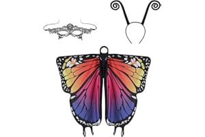 YukiniYa Cute Halloween Costume Wings For Girls Women Butterfly Fairy Shawl with Antenna Headband and Lace Mask