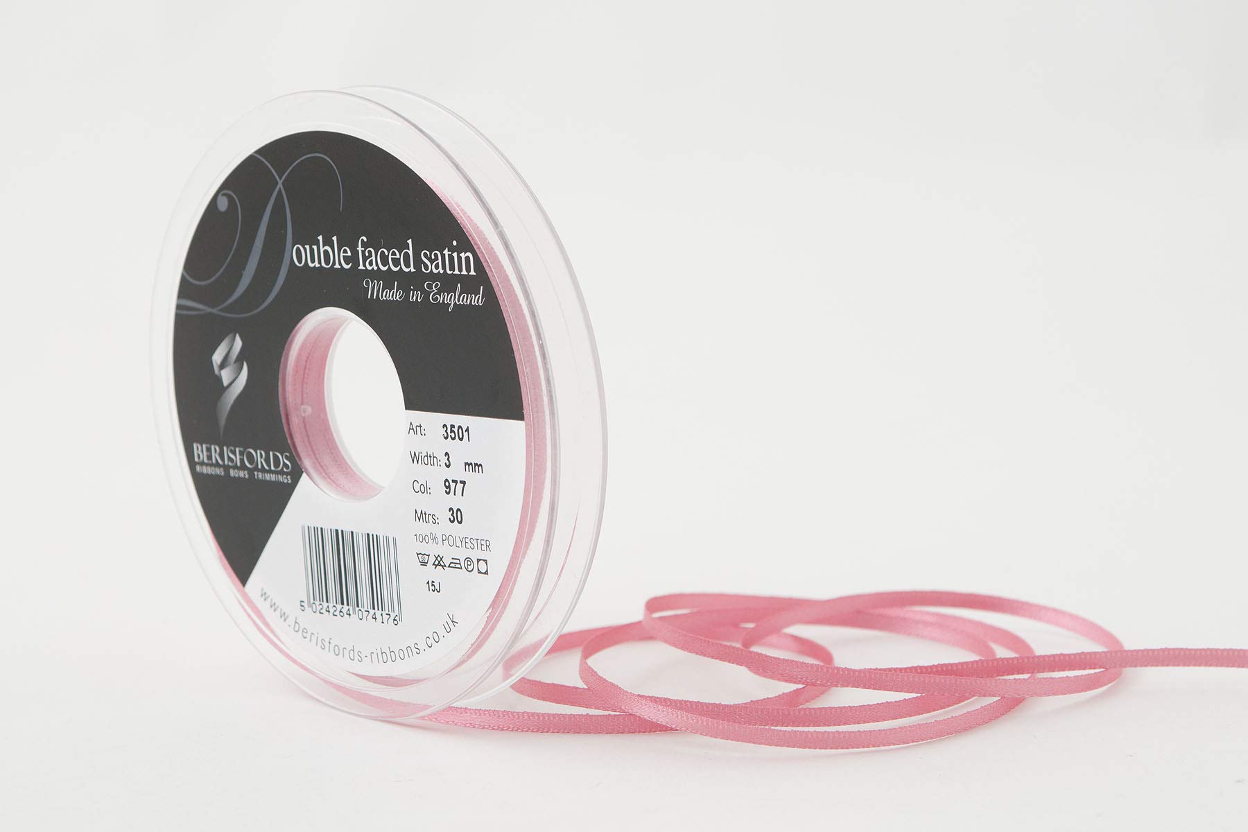 Berisfords Double FACE Poly Satin Ribbon, Mauve, 3 mm