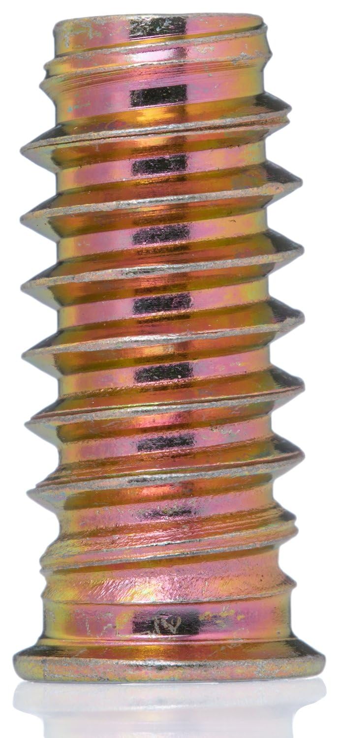 YoiYee M6 x 25mm Threaded Insert Nuts Heavy Duty for Wood Furniture, Hex Socket Drive, Zinc Yellow Passivated - 20pcs