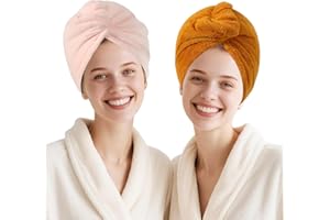 AGKXHDEC 2 Packs Microfiber Towel, Hair Turbans for Wet Hair, Drying Hair Wrap for Women (Light Pink,Apricot Yellow)
