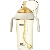 yanyoyo PPSU Spill Proof Weighted Sippy Cup for Toddlers, Baby's First Straw Cup with Handles and Adjustable Strap, Learner Water Bottle with 2 Silicone Nipples BPA Free, 6+ Months (Beige 10oz 1 Pack)