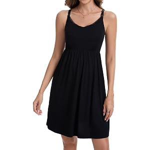 Sosolism Bamboo Women's Maternity Nursing Nightgown Built-in Pads | Light Support Adjustable Straps Nursing Dress,Quick Clip